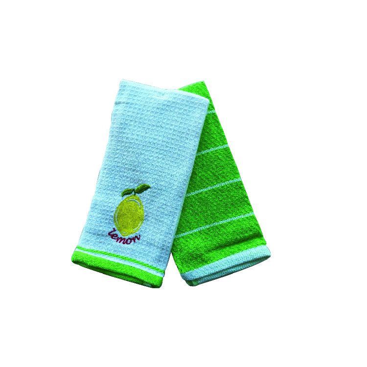 Set Of 2 Kitchen Towel Terry Embroidered 40 x 60 cm, WIN-6517 Lemon 